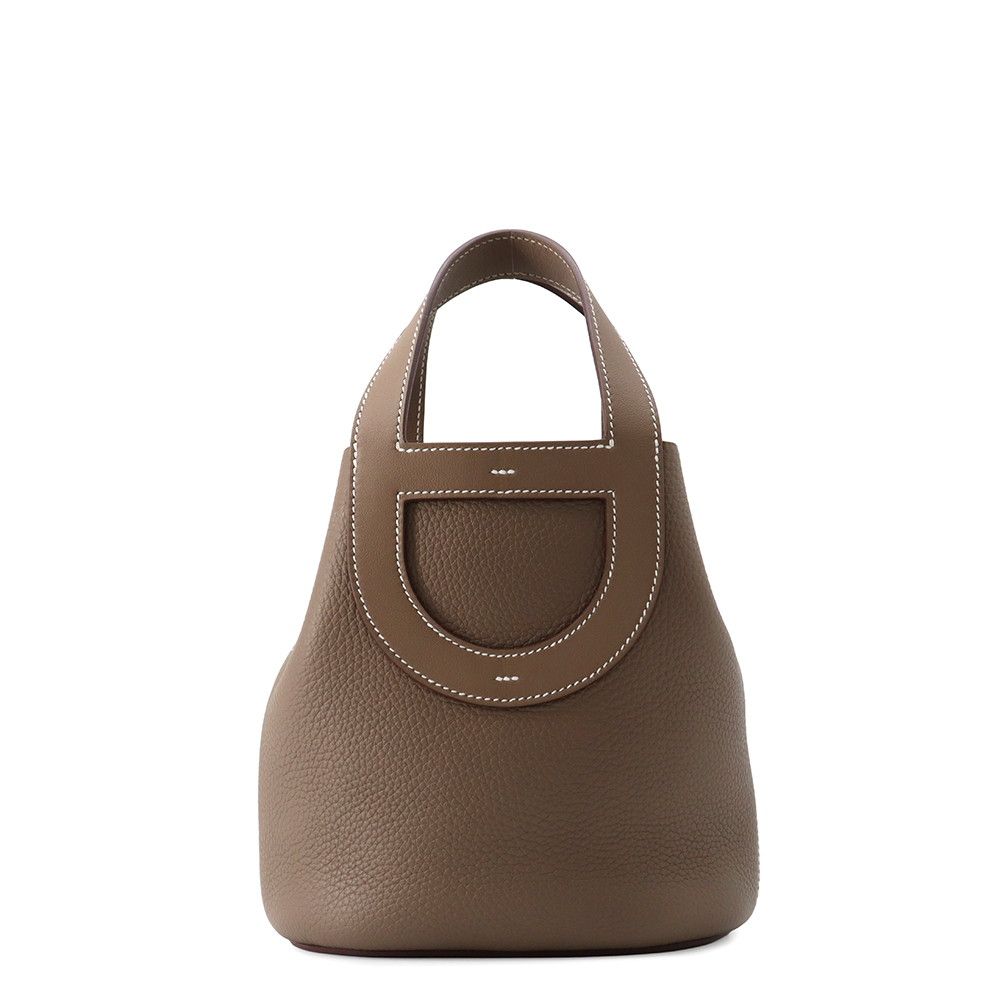 Hermes Tote Bag in the Loop 18 Etoupe Silver Taurillon Clemence