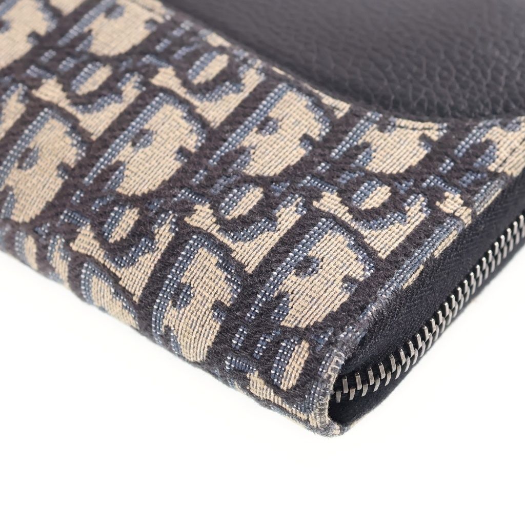 Dior Oblique Pattern Saddle Long Zip Wallet Navy — view 4