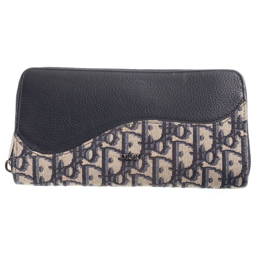 Dior Oblique Pattern Saddle Long Zip Wallet Navy