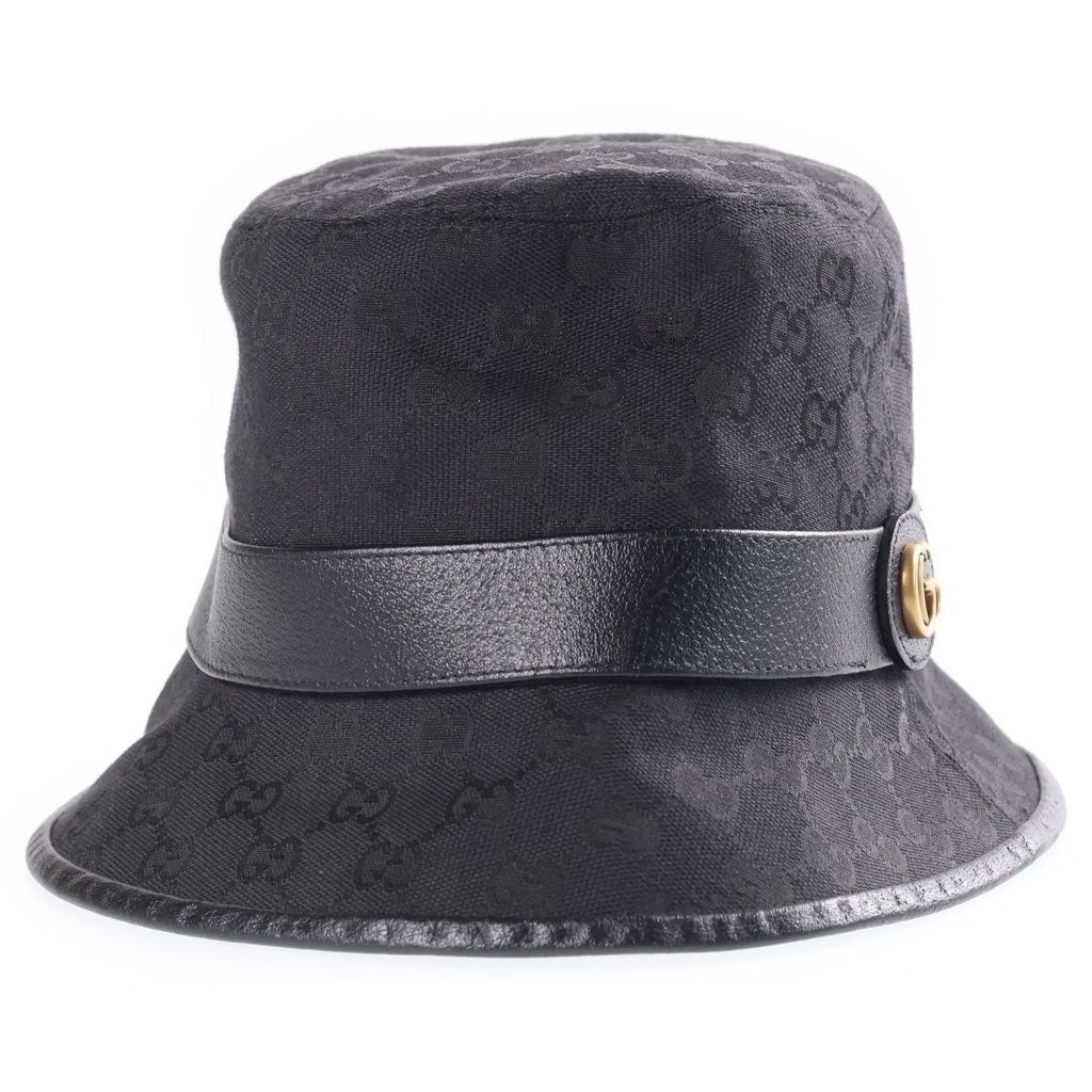 Gucci GG Canvas Logo Plate Bucket Hat Black — view 3