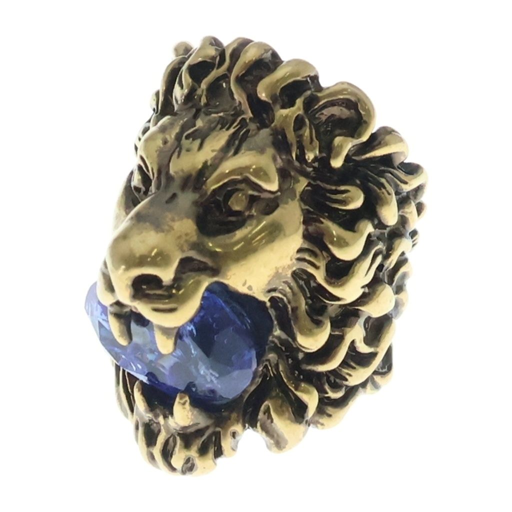 Gucci Lion Head Stone Ring Gold Blue — view 5