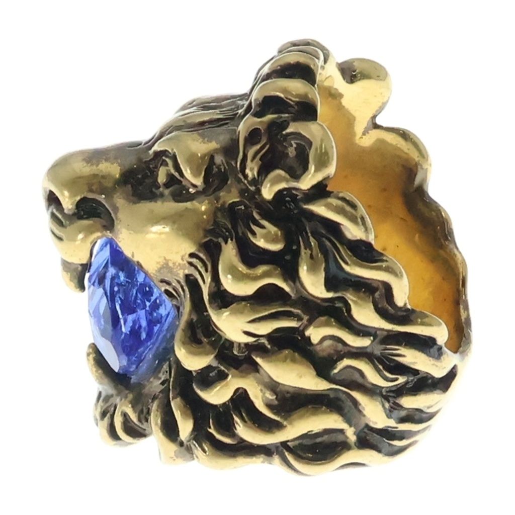 Gucci Lion Head Stone Ring Gold Blue — view 4