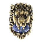 Gucci Lion Head Stone Ring Gold Blue