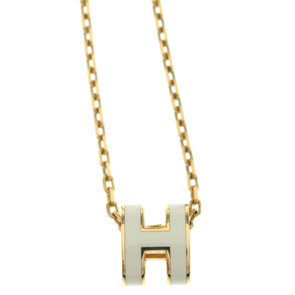Hermes Mini H Charm Pop H Necklace White Gold — view 3