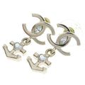 Chanel CC Logo Anchor Heart Earrings Silver