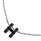 Hermes Mini H Charm Pop H Necklace Black Silver