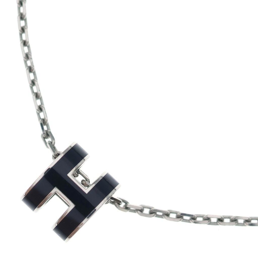 Hermes Mini H Charm Pop H Necklace Black Silver