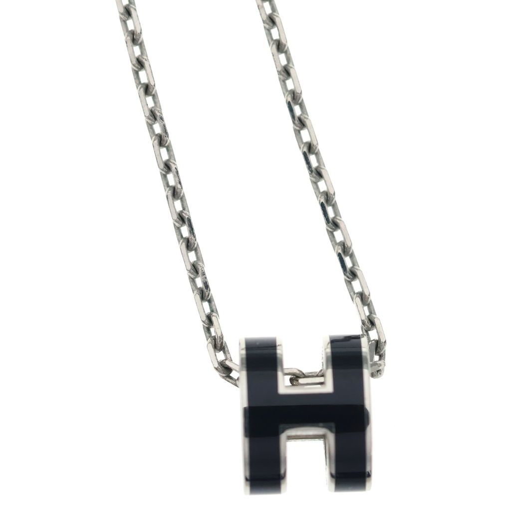 Hermes Mini H Charm Pop H Necklace Black Silver — view 3