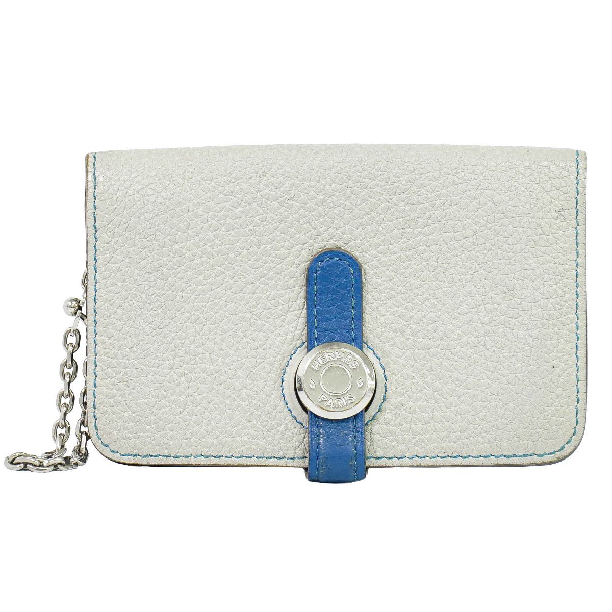 Hermes Dogon Coin Purse Card Case Leather Gray