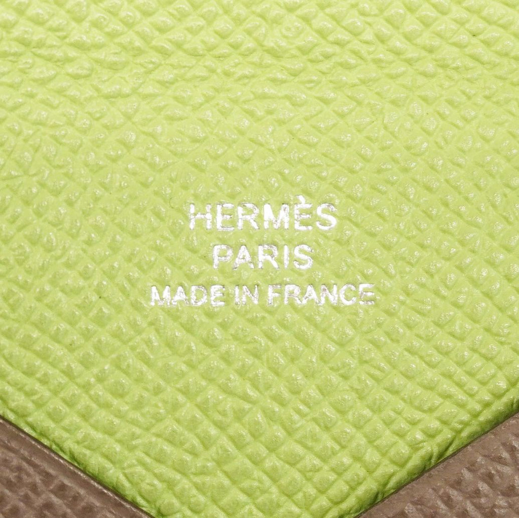 Hermes Card Case Calvi Verso Veau Epsom Etain Vert Criquet Silver — view 4