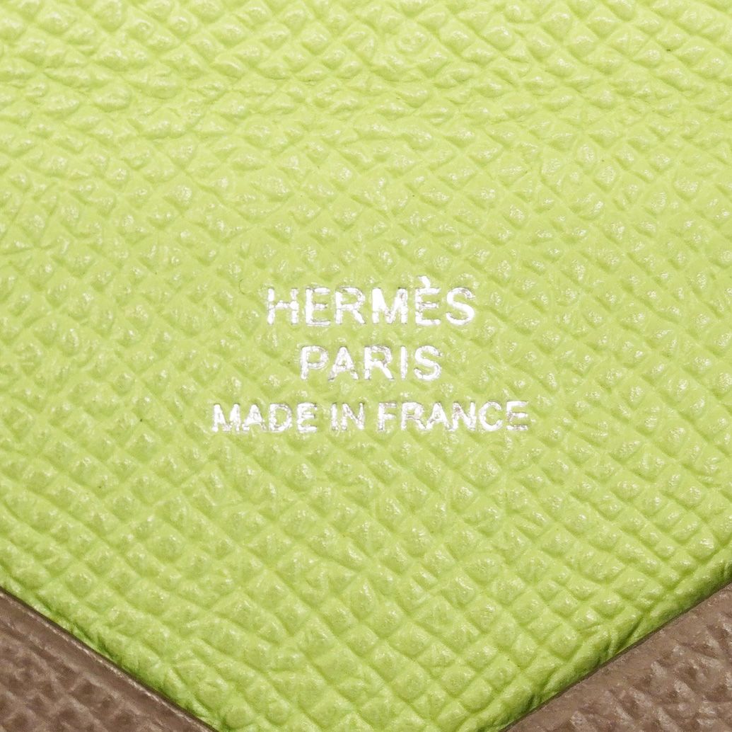 Hermes Card Case Calvi Verso Veau Epsom Etain Vert Criquet Silver — view 4