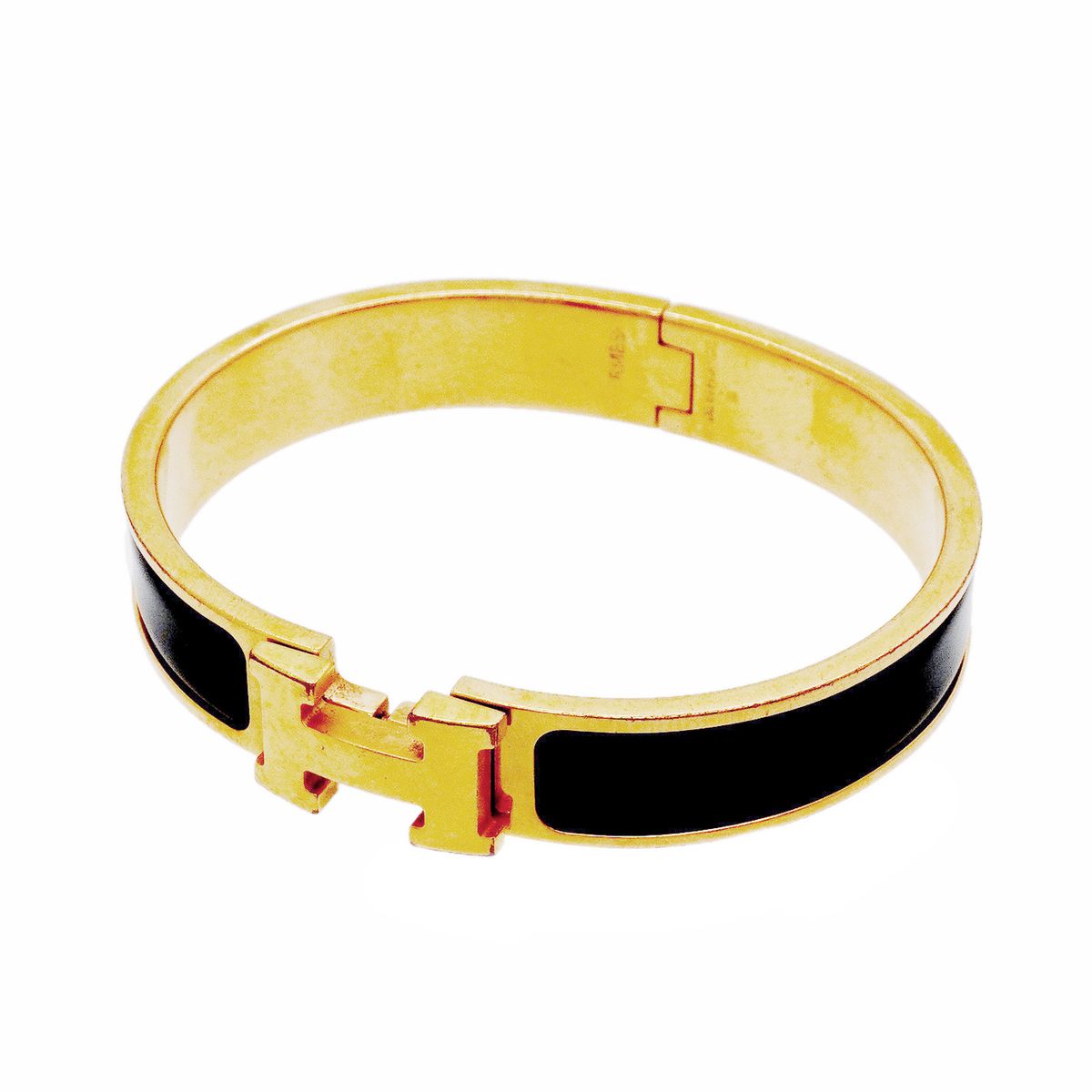 Hermes Bangle Clic Clac PM Gold Plated Black Bracelet