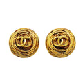 Chanel Earrings Vintage CC Logo Round Circle Gold Plated