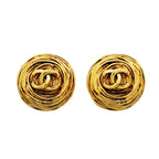 Chanel Earrings Vintage CC Logo Round Circle Gold Plated