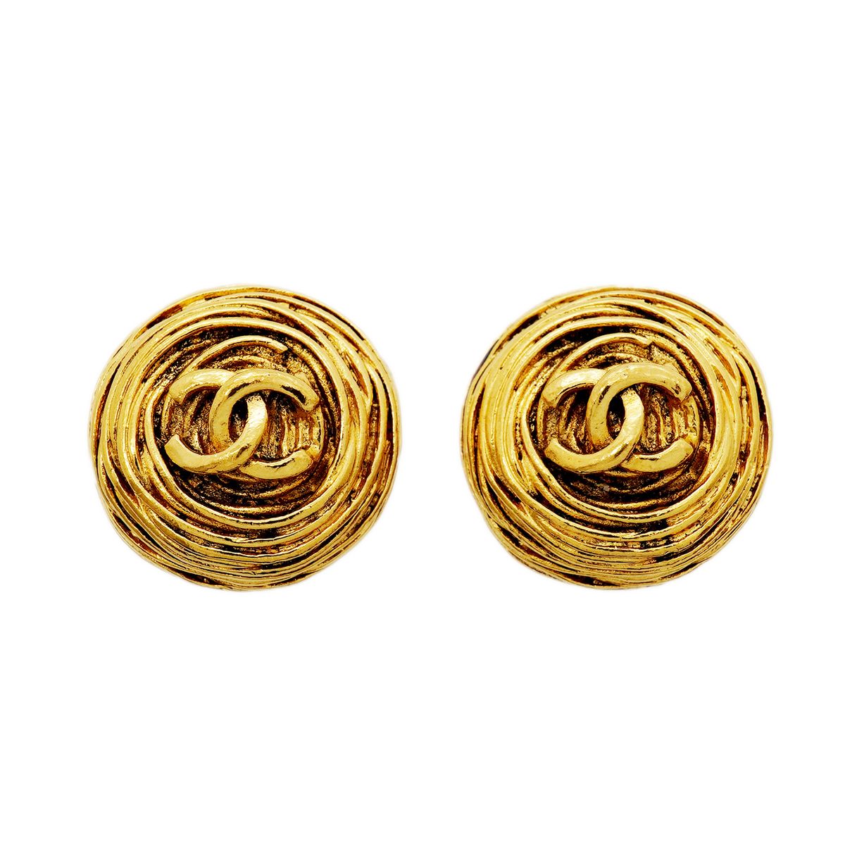 Chanel Earrings Vintage CC Logo Round Circle Gold Plated
