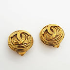 Chanel Earrings Vintage CC Logo Round Circle Gold Plated — view 2