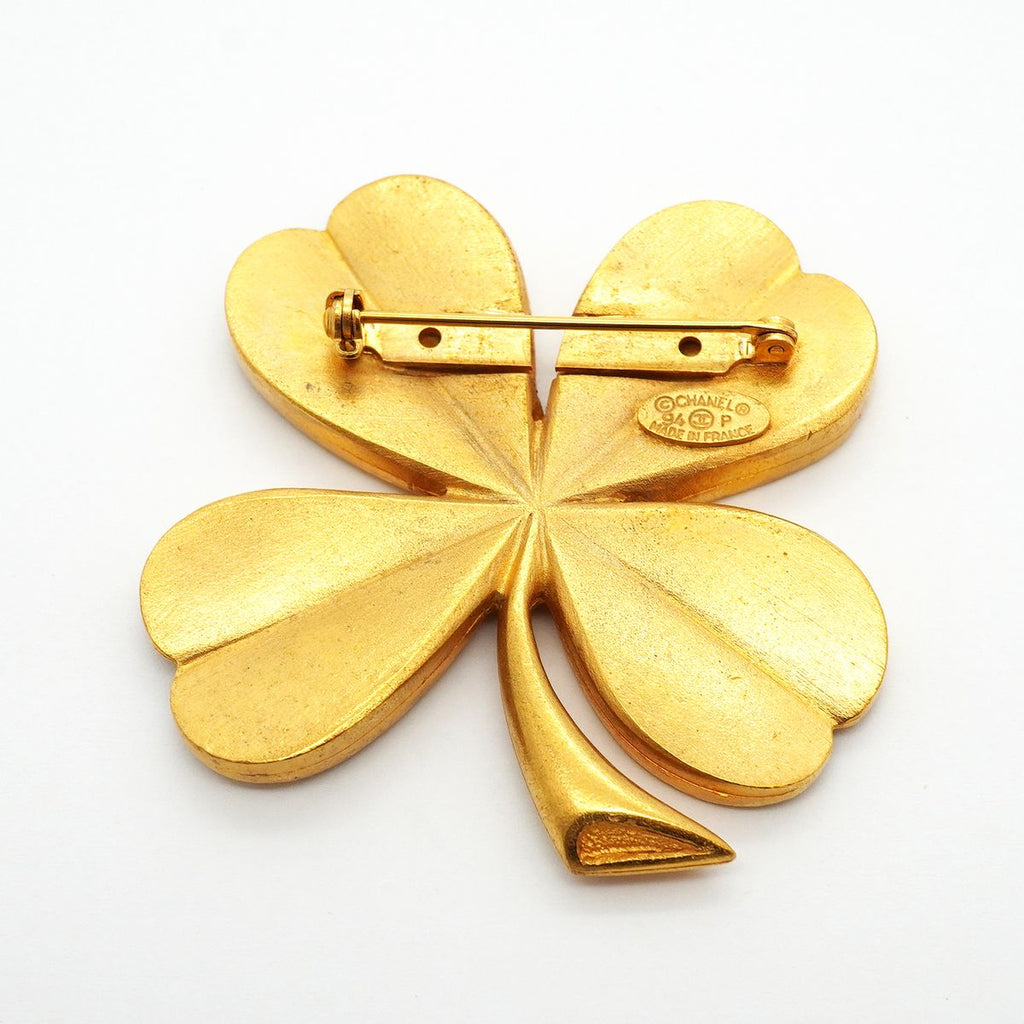 Chanel Brooch Vintage CC Logo Clover Motif Gold Plated — view 5