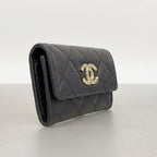Chanel Coin Purse Quilted Caviar Leather Black Gold — view 2