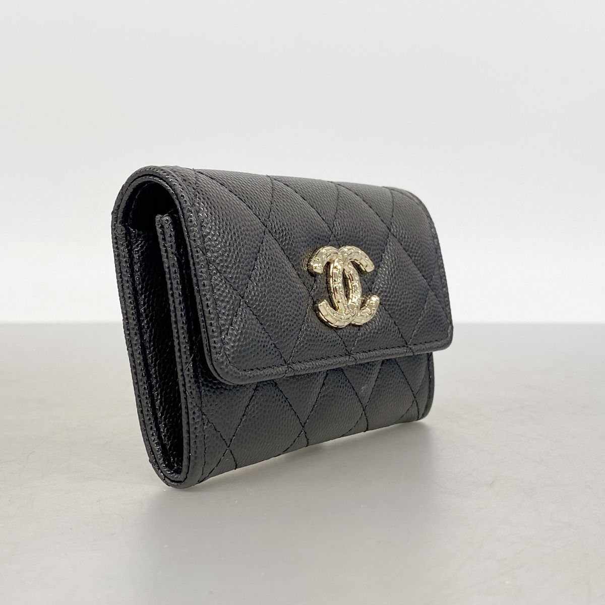 Chanel Coin Purse Quilted Caviar Leather Black Gold — view 2
