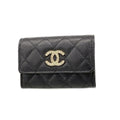 Chanel Coin Purse Quilted Caviar Leather Black Gold