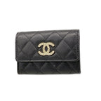 Chanel Coin Purse Quilted Caviar Leather Black Gold