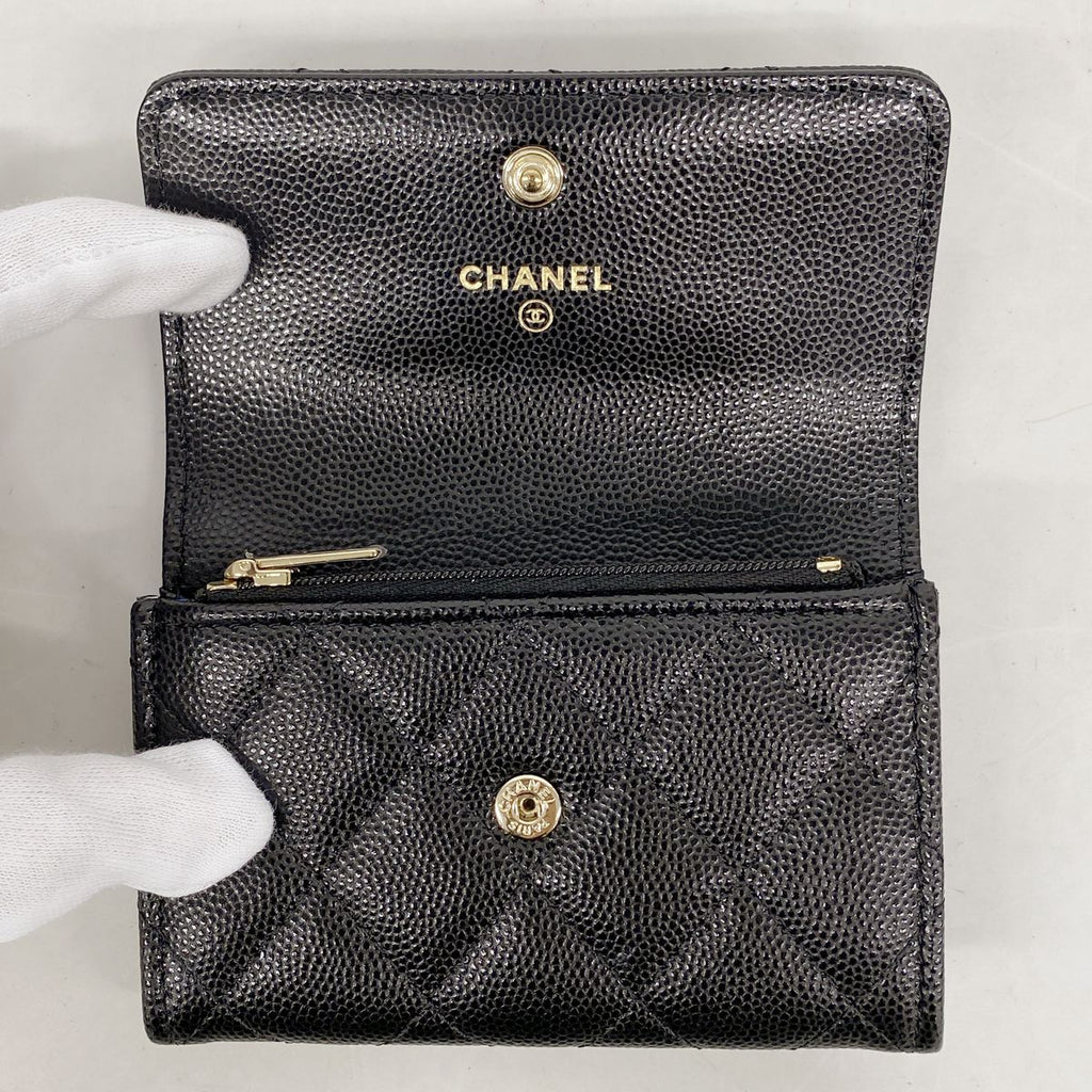 Chanel Coin Purse Quilted Caviar Leather Black Gold — view 8
