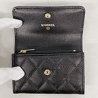 Chanel Coin Purse Quilted Caviar Leather Black Gold — view 8