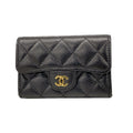 Chanel Card Case Quilted Caviar Leather Black Gold