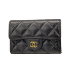 Chanel Card Case Quilted Caviar Leather Black Gold