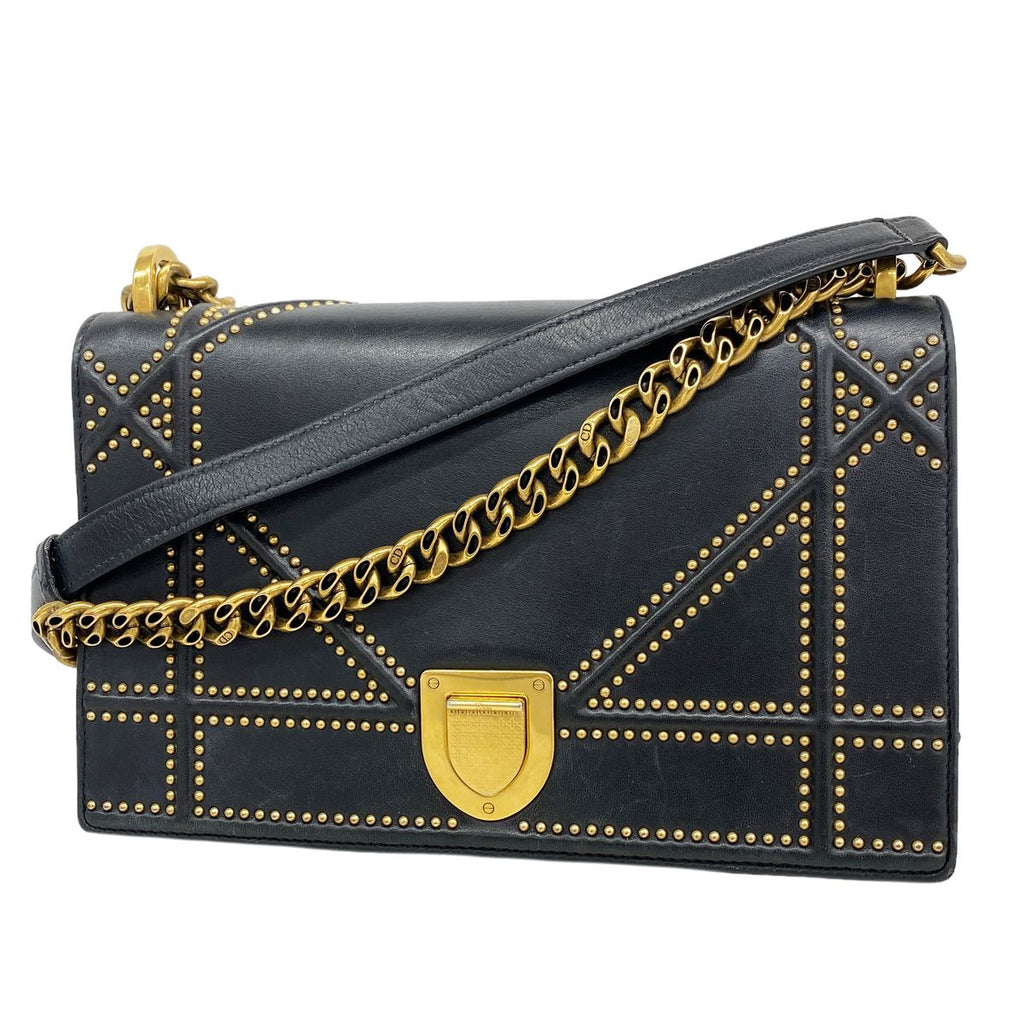 Dior Shoulder Bag Diorama Leather Black Gold