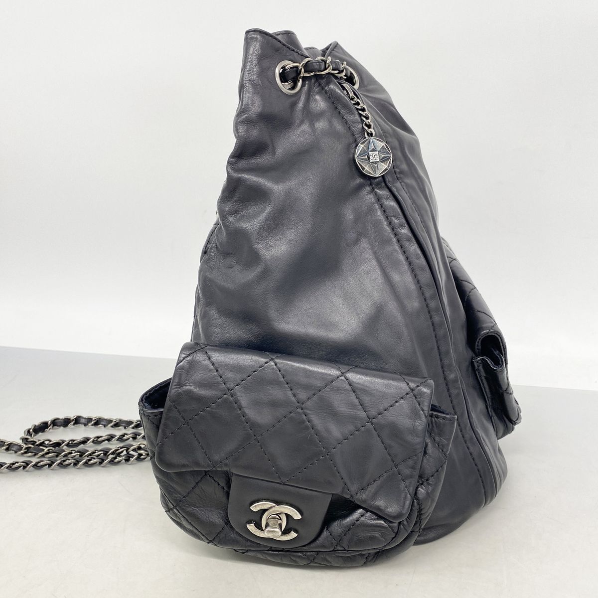 Chanel Backpack Quilted Leather Black Silver — view 2
