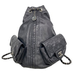 Chanel Backpack Quilted Leather Black Silver