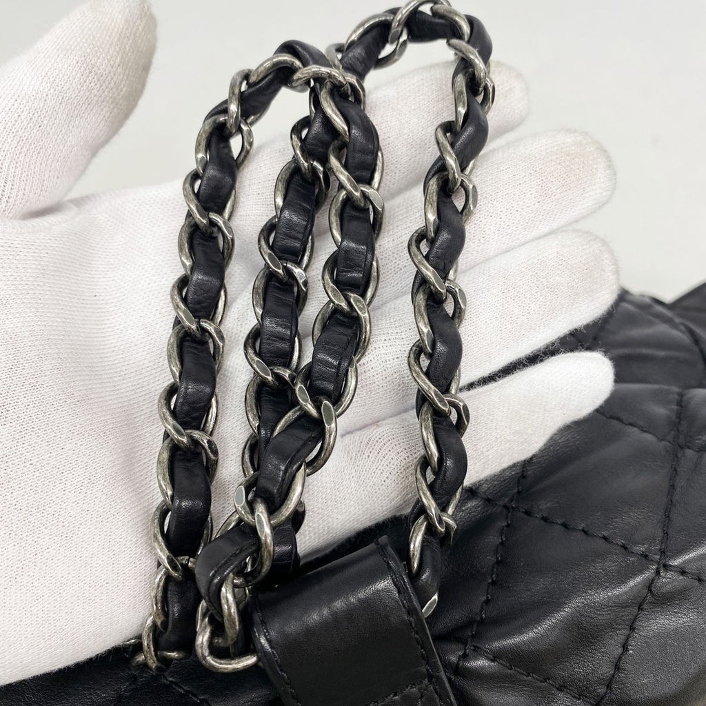 Chanel Backpack Quilted Leather Black Silver — view 8