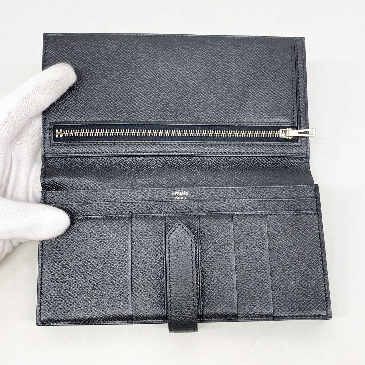Hermes Wallet Bearn Soufflet Veau Epsom Black Silver — view 3