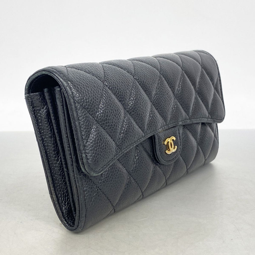 Chanel Wallet Quilted Caviar Leather Black Gold — view 2