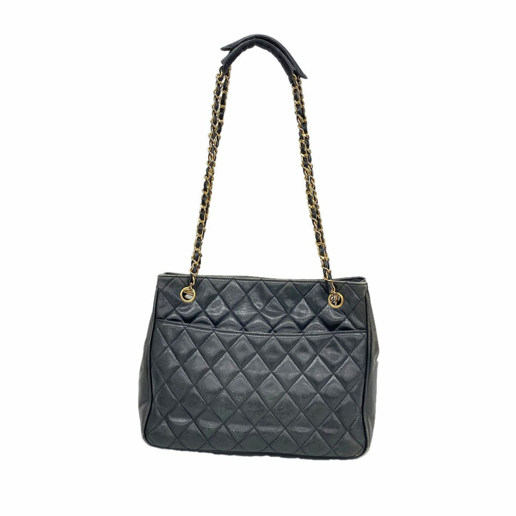 Chanel Chain Tote Bag Quilted Lambskin Black Gold