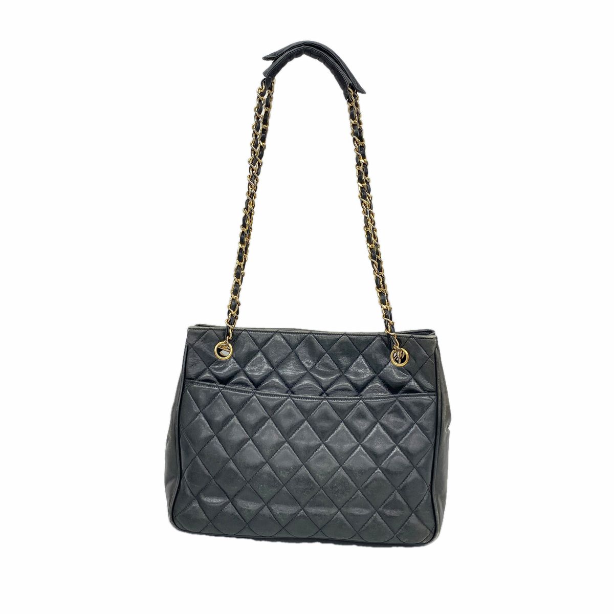 Chanel Chain Tote Bag Quilted Lambskin Black Gold
