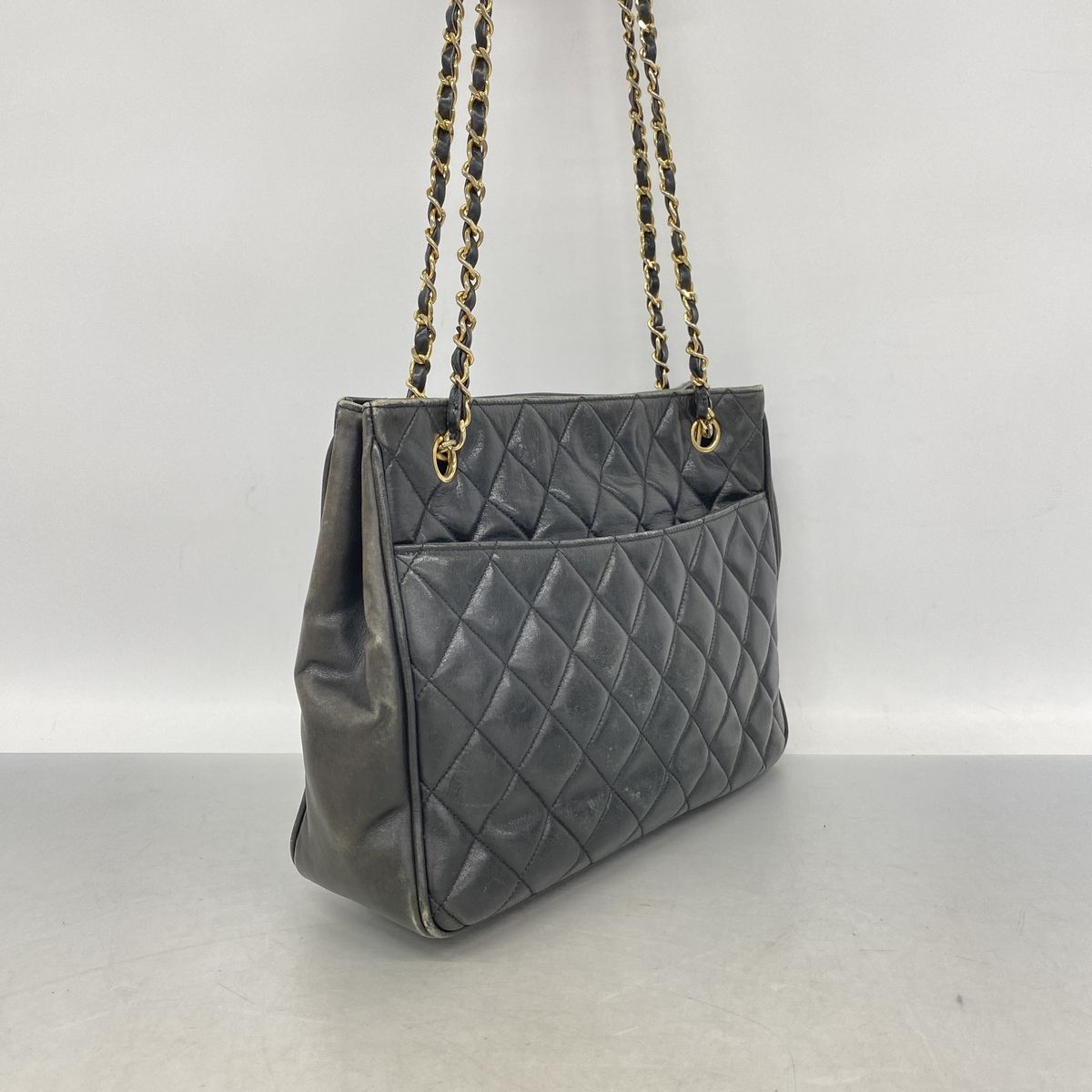 Chanel Chain Tote Bag Quilted Lambskin Black Gold — view 2