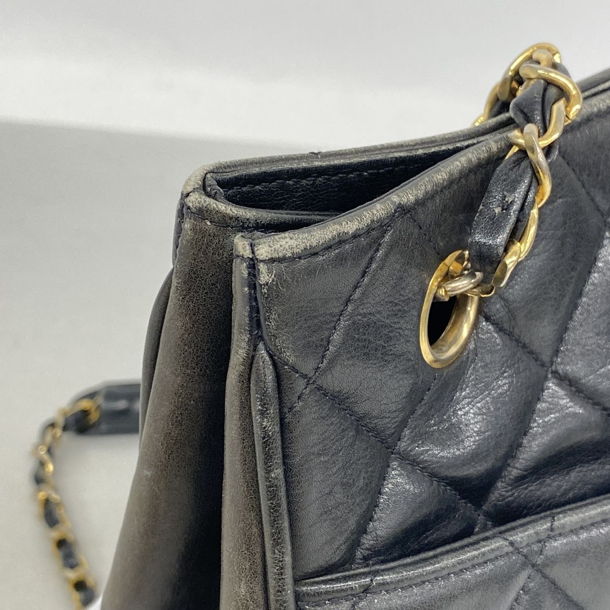 Chanel Chain Tote Bag Quilted Lambskin Black Gold — view 7