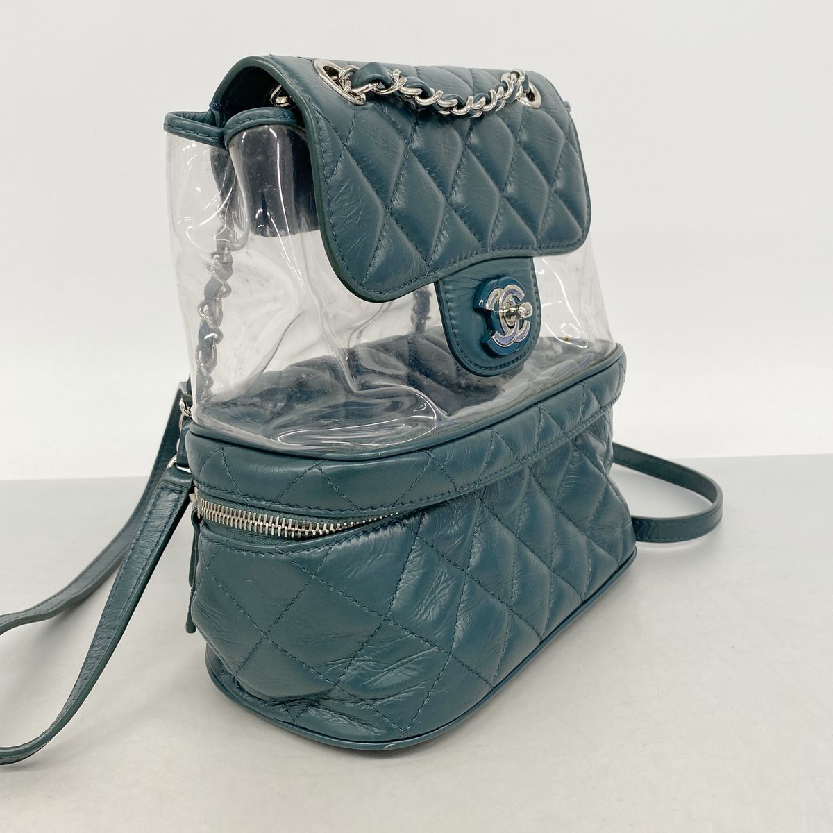 Chanel Backpack Quilted Lambskin Vinyl Green Silver — view 2