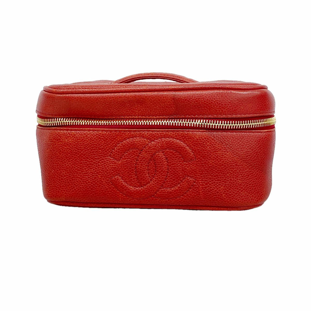 Chanel Vanity Bag Caviar Leather Red Gold