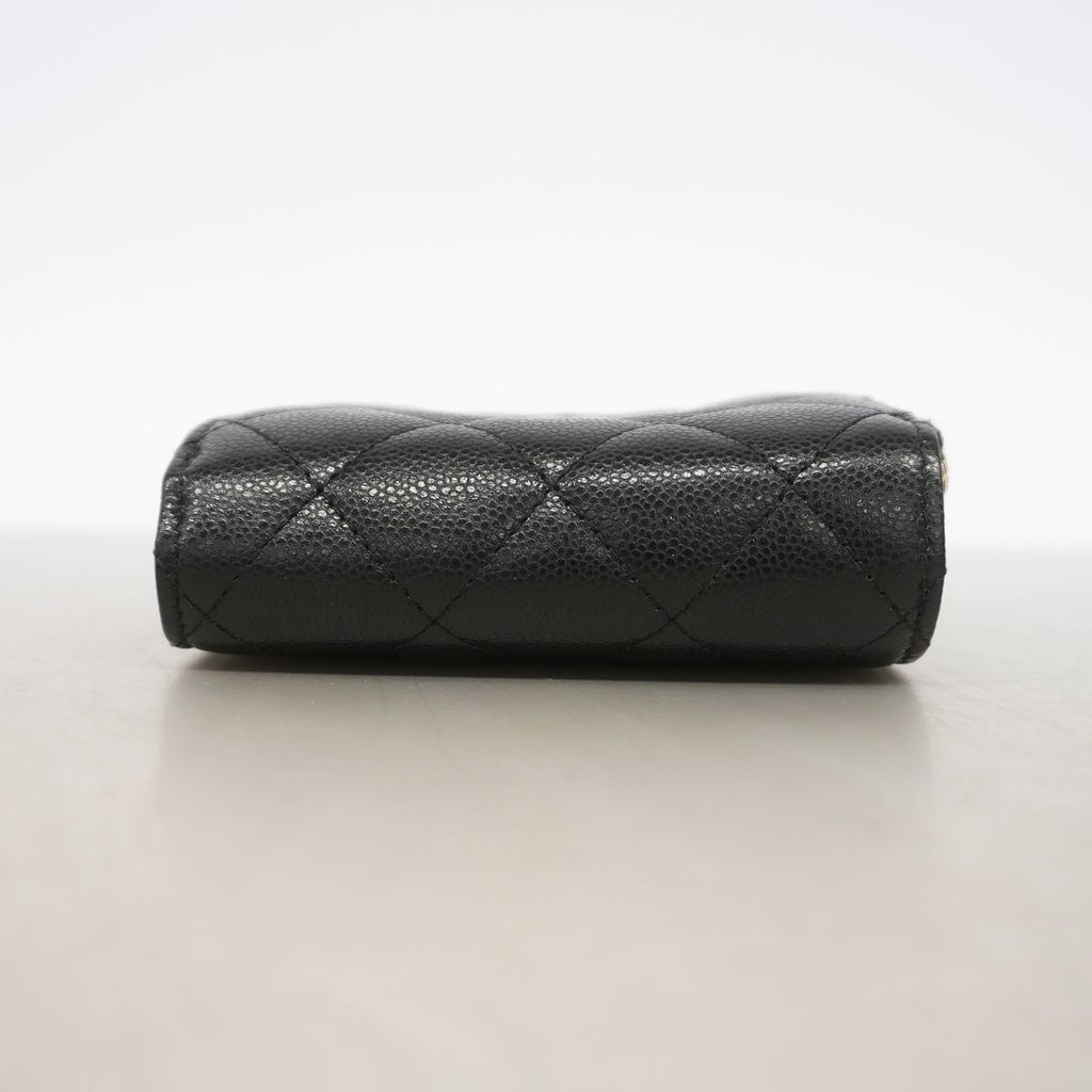 Chanel Trifold Wallet Quilted Caviar Leather Black Champagne Gold — view 2