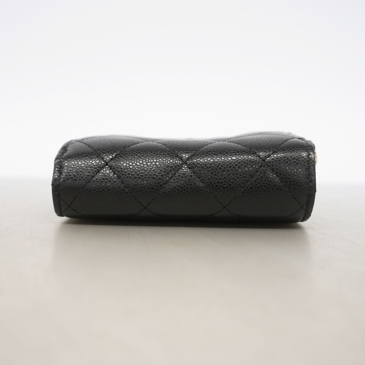 Chanel Trifold Wallet Quilted Caviar Leather Black Champagne Gold — view 2