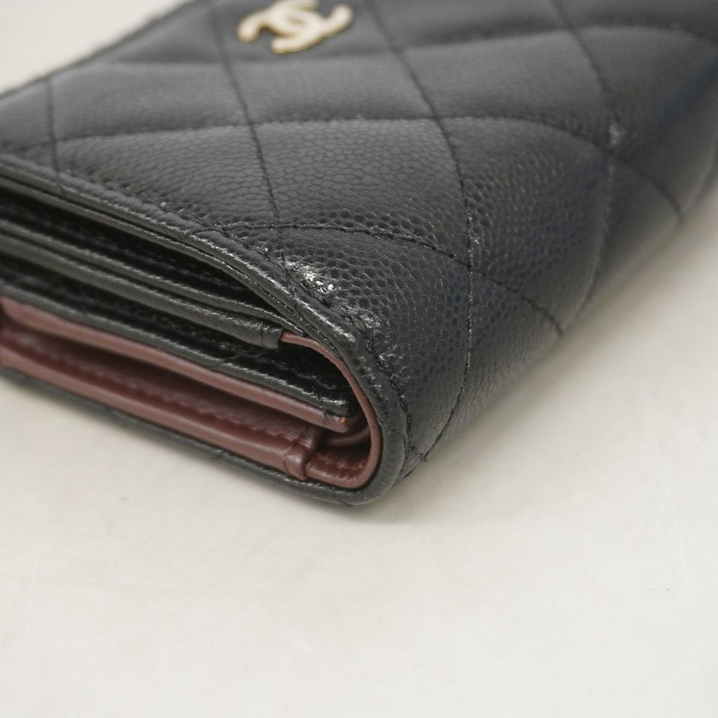 Chanel Trifold Wallet Quilted Caviar Leather Black Champagne Gold — view 5
