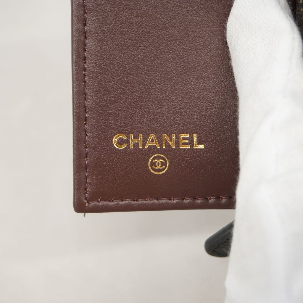 Chanel Trifold Wallet Quilted Caviar Leather Black Champagne Gold — view 4