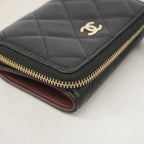 Chanel Trifold Wallet Quilted Caviar Leather Black Champagne Gold — view 6