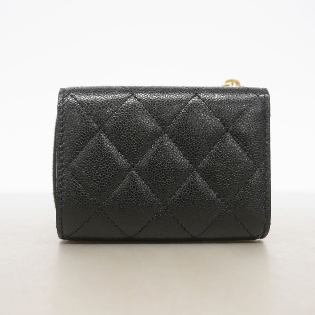 Chanel Trifold Wallet Quilted Caviar Leather Black Champagne Gold — view 7