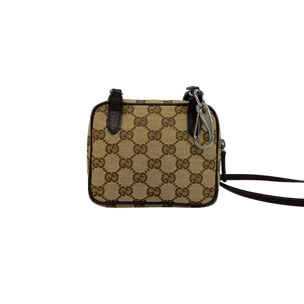 Gucci GG Logo Pattern Canvas Leather Mini Small Shoulder Bag Pochette Brown — view 3