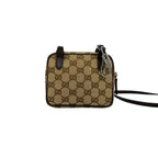 Gucci GG Logo Pattern Canvas Leather Mini Small Shoulder Bag Pochette Brown — view 3