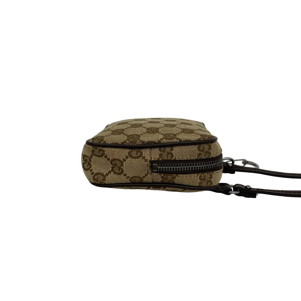 Gucci GG Logo Pattern Canvas Leather Mini Small Shoulder Bag Pochette Brown — view 6